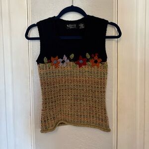 Y2K Reference Point Shrunken Sweater Vest Navy and Tweed W Florals Size S